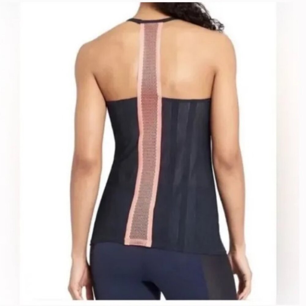 Athleta Strappy Kettlebella Racerback Tank Top Navy Blue Coral Sz M